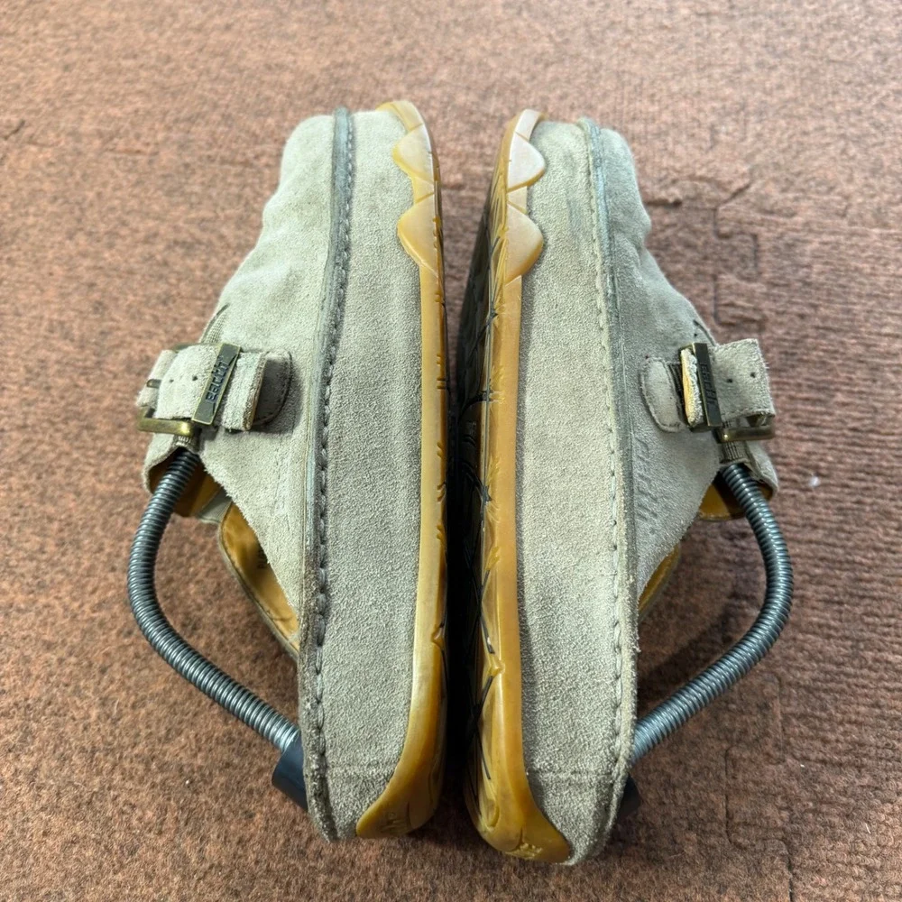 Earth Kalso Plateau Khaki Suede Clogs Mens 11.5 Negative Heel Buckle Mules Shoes